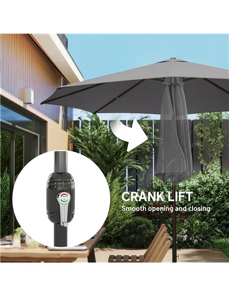 Outsunny 2.7 m Garden Parasol Umbrella with Cross Base and Sandbag, Retractable Ribs, Outdoor Table Market Umbrella, Light Grey - pic 189237 | FastDaddyshop