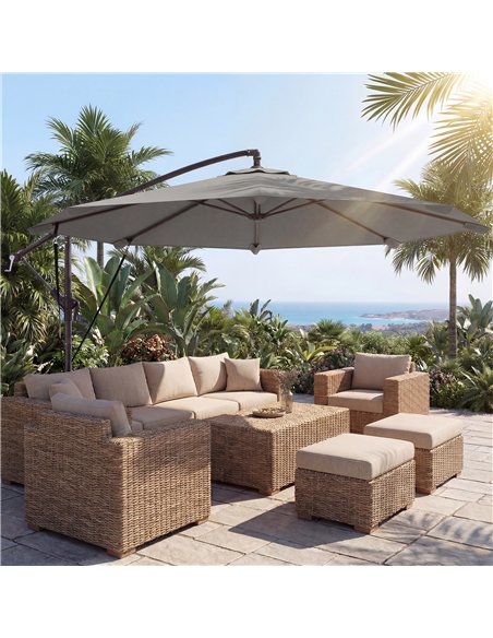 Outsunny 3 m Cantilever Parasol with Protective Cover and Wind Ropes, Banana Parasol with Crank Handle, Light Grey - pic 189239 | FastDaddyshop