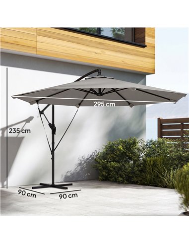 Outsunny 3 m Cantilever Parasol with Protective Cover and Wind Ropes, Banana Parasol with Crank Handle, Light Grey