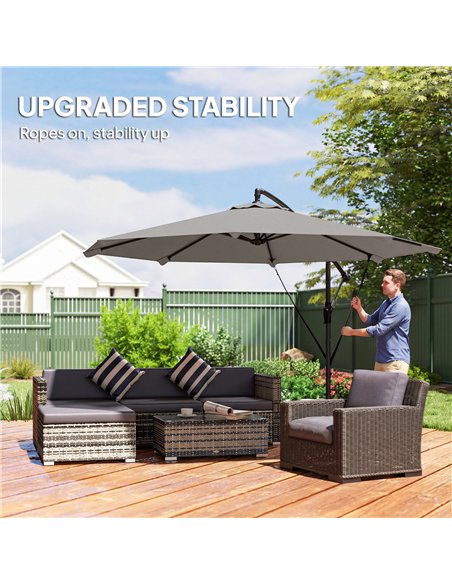 Outsunny 3 m Cantilever Parasol with Protective Cover and Wind Ropes, Banana Parasol with Crank Handle, Light Grey - pic 189241 | FastDaddyshop