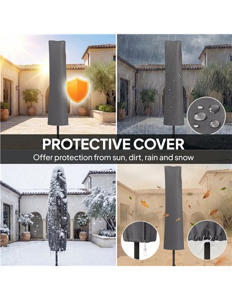 Outsunny 3 m Cantilever Parasol with Protective Cover and Wind Ropes, Banana Parasol with Crank Handle, Light Grey - pic 189242 | FastDaddyshop