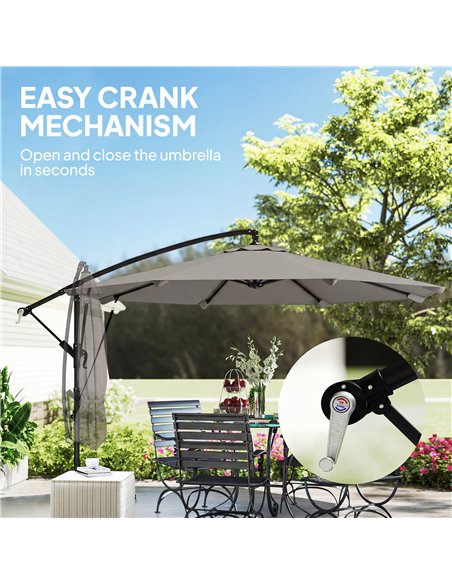 Outsunny 3 m Cantilever Parasol with Protective Cover and Wind Ropes, Banana Parasol with Crank Handle, Light Grey - pic 189244 | FastDaddyshop