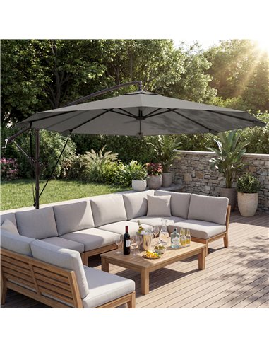 Outsunny 3 m Cantilever Parasol with Protective Cover and Wind Ropes, Banana Parasol with Crank Handle, Light Grey