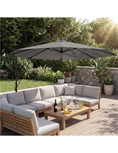 Outsunny 3 m Cantilever Parasol with Protective Cover and Wind Ropes, Banana Parasol with Crank Handle, Light Grey - pic 189245 | FastDaddyshop