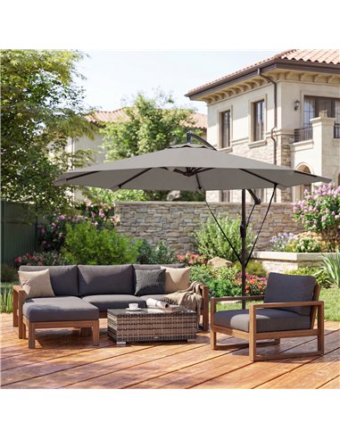 Outsunny 3 m Cantilever Parasol with Protective Cover and Wind Ropes, Banana Parasol with Crank Handle, Light Grey