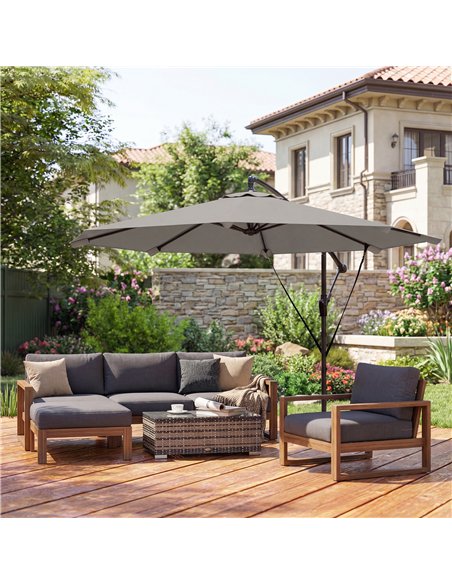 Outsunny 3 m Cantilever Parasol with Protective Cover and Wind Ropes, Banana Parasol with Crank Handle, Light Grey - pic 189246 | FastDaddyshop