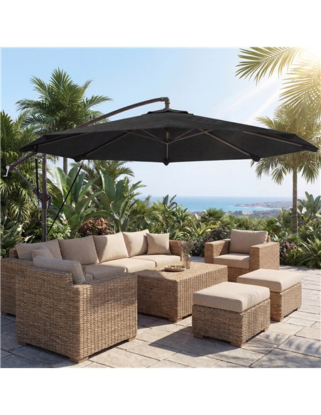 Outsunny 3 m Cantilever Parasol with Protective Cover and Wind Ropes, Banana Parasol with Crank Handle, Black - pic 189248 | FastDaddyshop