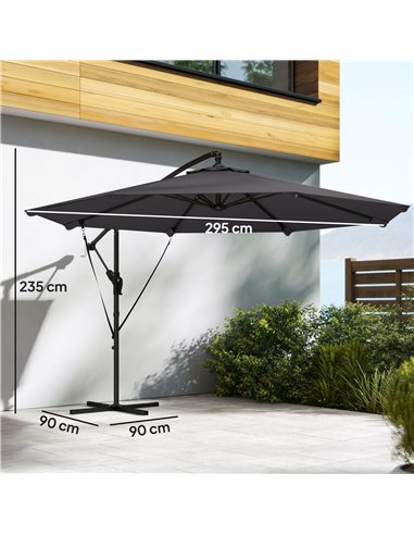 Outsunny 3 m Cantilever Parasol with Protective Cover and Wind Ropes, Banana Parasol with Crank Handle, Black