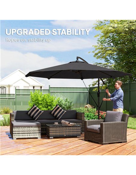 Outsunny 3 m Cantilever Parasol with Protective Cover and Wind Ropes, Banana Parasol with Crank Handle, Black - pic 189250 | FastDaddyshop