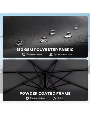 Outsunny 3 m Cantilever Parasol with Protective Cover and Wind Ropes, Banana Parasol with Crank Handle, Black