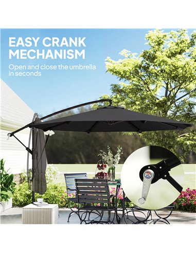Outsunny 3 m Cantilever Parasol with Protective Cover and Wind Ropes, Banana Parasol with Crank Handle, Black