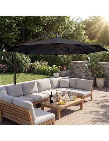Outsunny 3 m Cantilever Parasol with Protective Cover and Wind Ropes, Banana Parasol with Crank Handle, Black
