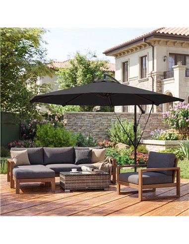 Outsunny 3 m Cantilever Parasol with Protective Cover and Wind Ropes, Banana Parasol with Crank Handle, Black