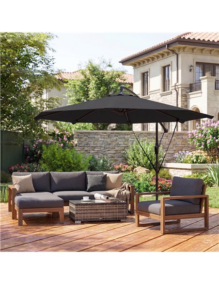 Outsunny 3 m Cantilever Parasol with Protective Cover and Wind Ropes, Banana Parasol with Crank Handle, Black - pic 189255 | FastDaddyshop