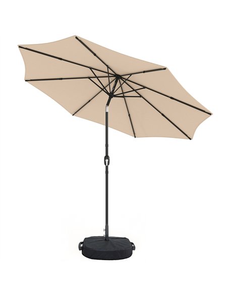Outsunny 2.7 m Garden Parasol Umbrella with Cross Base and Sandbag, Retractable Ribs, Outdoor Table Market Umbrella, Khaki - pic 189256 | FastDaddyshop