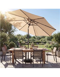 Outsunny 2.7 m Garden Parasol Umbrella with Cross Base and Sandbag, Retractable Ribs, Outdoor Table Market Umbrella, Khaki 2