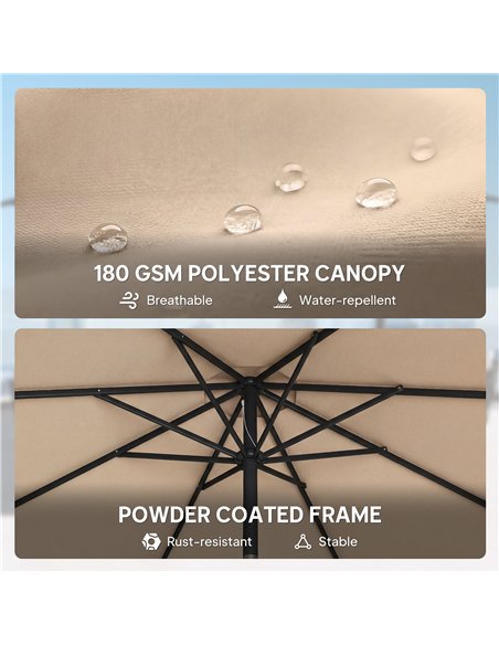 Outsunny 2.7 m Garden Parasol Umbrella with Cross Base and Sandbag, Retractable Ribs, Outdoor Table Market Umbrella, Khaki - pic 189262 | FastDaddyshop