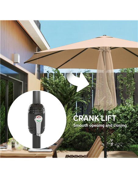Outsunny 2.7 m Garden Parasol Umbrella with Cross Base and Sandbag, Retractable Ribs, Outdoor Table Market Umbrella, Khaki - pic 189264 | FastDaddyshop