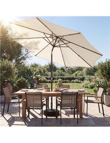 Outsunny 2.7 m Garden Parasol Umbrella with Cross Base and Sandbag, Retractable Ribs, Outdoor Table Market Umbrella, Cream White