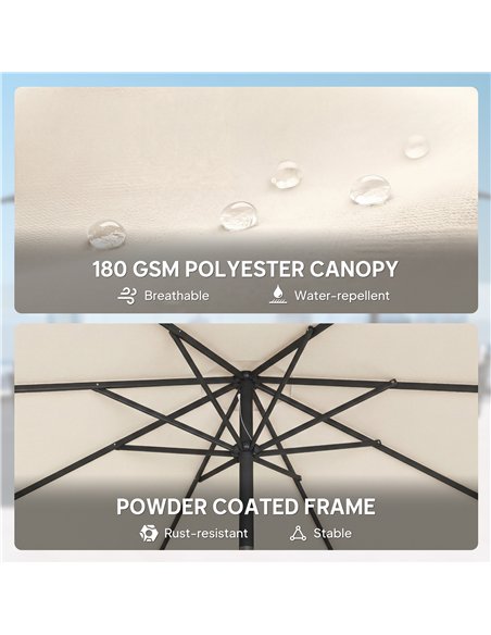 Outsunny 2.7 m Garden Parasol Umbrella with Cross Base and Sandbag, Retractable Ribs, Outdoor Table Market Umbrella, Cream White - pic 189271 | FastDaddyshop
