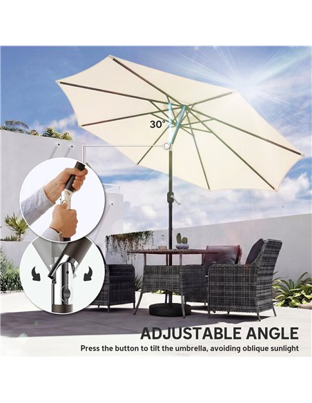 Outsunny 2.7 m Garden Parasol Umbrella with Cross Base and Sandbag, Retractable Ribs, Outdoor Table Market Umbrella, Cream White - pic 189272 | FastDaddyshop