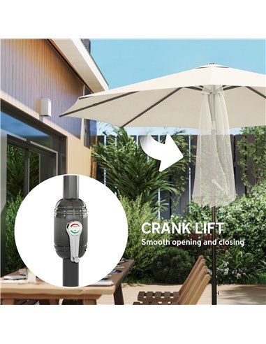 Outsunny 2.7 m Garden Parasol Umbrella with Cross Base and Sandbag, Retractable Ribs, Outdoor Table Market Umbrella, Cream White