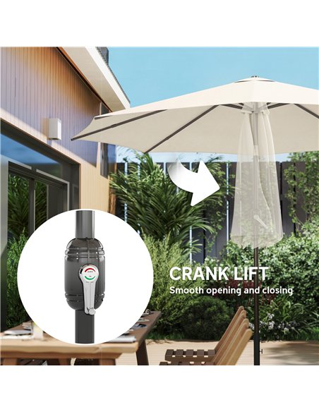 Outsunny 2.7 m Garden Parasol Umbrella with Cross Base and Sandbag, Retractable Ribs, Outdoor Table Market Umbrella, Cream White - pic 189273 | FastDaddyshop