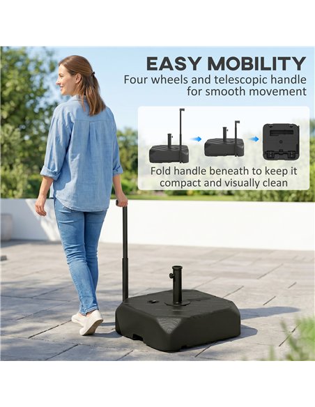 Outsunny Garden Parasol Base with Wheels, Telescopic Handle, 72 kg /45 kg Fillable Sun Umbrella Base Parasol Stand, Black - pic 189277 | FastDaddyshop