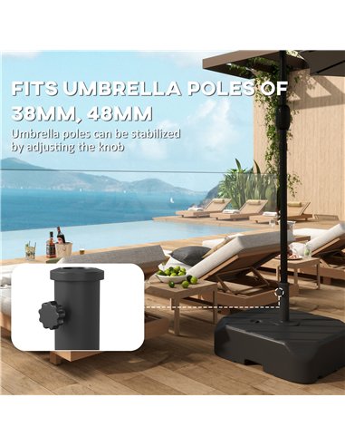 Outsunny Garden Parasol Base with Wheels, Telescopic Handle, 72 kg /45 kg Fillable Sun Umbrella Base Parasol Stand, Black