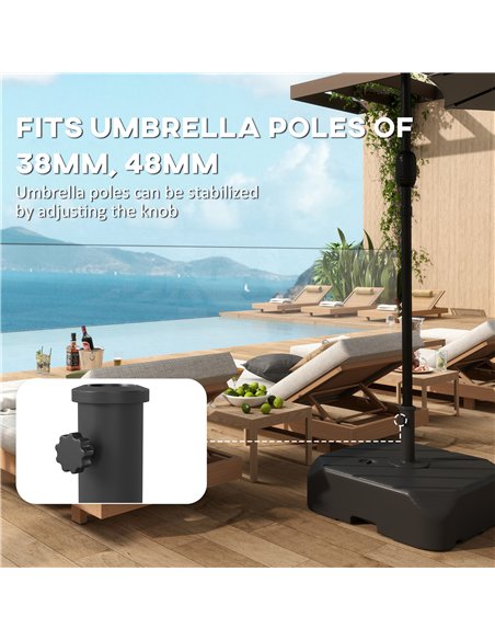 Outsunny Garden Parasol Base with Wheels, Telescopic Handle, 72 kg /45 kg Fillable Sun Umbrella Base Parasol Stand, Black - pic 189280 | FastDaddyshop