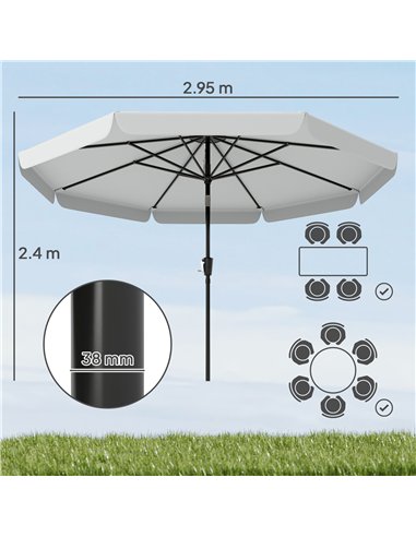 Outsunny 3 m Garden Parasol with Tilt Mechanism & Crank Handle, UPF 30+ Patio Umbrella Outdoor Table Umbrella, Light Grey
