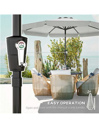 Outsunny 3 m Garden Parasol with Tilt Mechanism & Crank Handle, UPF 30+ Patio Umbrella Outdoor Table Umbrella, Light Grey