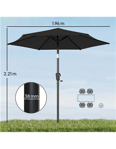 Outsunny 2m Garden Parasol Umbrella, Outdoor Table Parasol Umbrella with Crank Handle, Tilt Function, UV30+ Protection