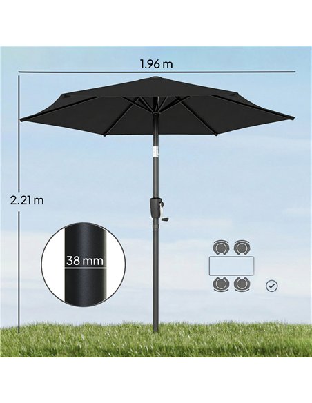 Outsunny 2m Garden Parasol Umbrella, Outdoor Table Parasol Umbrella with Crank Handle, Tilt Function, UV30+ Protection - pic 189294 | FastDaddyshop