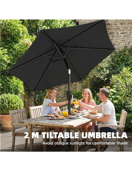 Outsunny 2m Garden Parasol Umbrella, Outdoor Table Parasol Umbrella with Crank Handle, Tilt Function, UV30+ Protection - pic 189295 | FastDaddyshop
