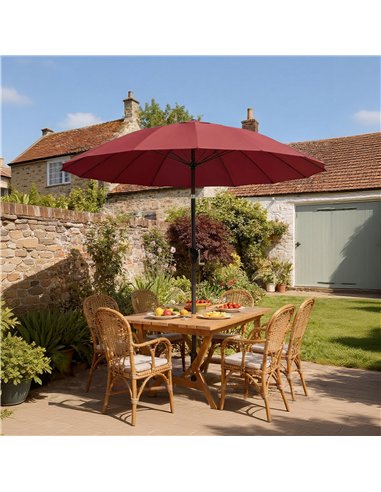 Outsunny 2 m Shanghai Garden Parasol Umbrella with 16 Fibreglass Ribs, Outdoor Parasol Sun Shade with Crank & Tilt, Wine Red