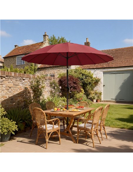 Outsunny 2 m Shanghai Garden Parasol Umbrella with 16 Fibreglass Ribs, Outdoor Parasol Sun Shade with Crank & Tilt, Wine Red - pic 189302 | FastDaddyshop