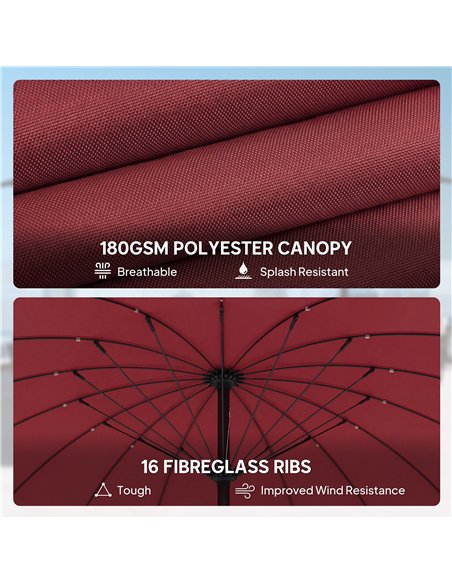 Outsunny 2 m Shanghai Garden Parasol Umbrella with 16 Fibreglass Ribs, Outdoor Parasol Sun Shade with Crank & Tilt, Wine Red - pic 189305 | FastDaddyshop