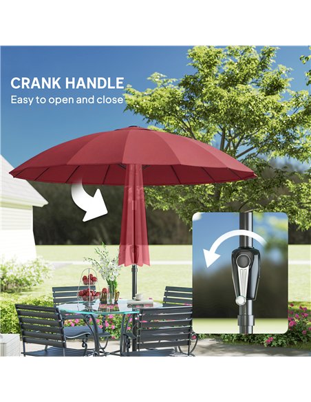Outsunny 2 m Shanghai Garden Parasol Umbrella with 16 Fibreglass Ribs, Outdoor Parasol Sun Shade with Crank & Tilt, Wine Red - pic 189306 | FastDaddyshop
