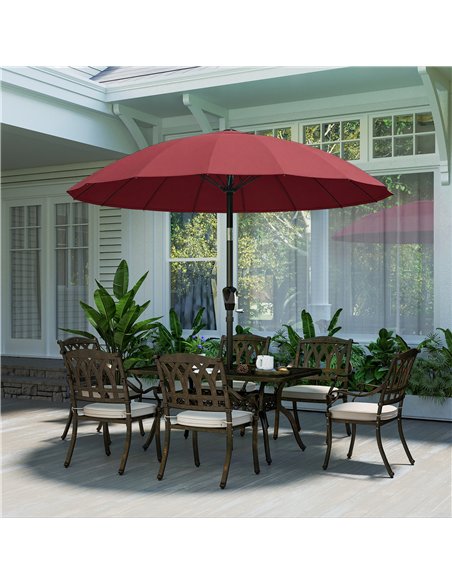 Outsunny 2 m Shanghai Garden Parasol Umbrella with 16 Fibreglass Ribs, Outdoor Parasol Sun Shade with Crank & Tilt, Wine Red - pic 189308 | FastDaddyshop