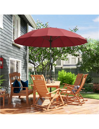 Outsunny 2 m Shanghai Garden Parasol Umbrella with 16 Fibreglass Ribs, Outdoor Parasol Sun Shade with Crank & Tilt, Wine Red