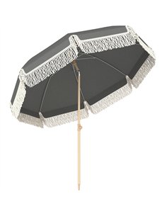Outsunny 1.7 m Beach Umbrella with Sand Anchor, 30° Tilting Fringed Beach Garden Parasol with Adjustable Height, Grey