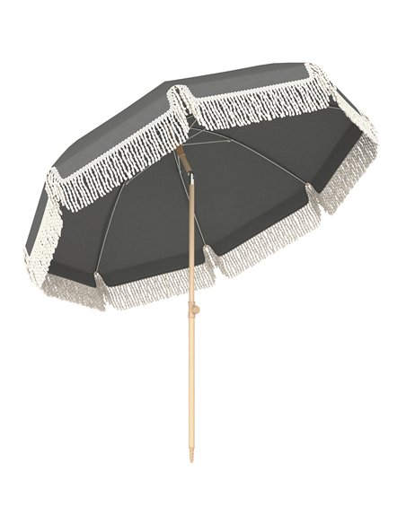 Outsunny 1.7 m Beach Umbrella with Sand Anchor, 30° Tilting Fringed Beach Garden Parasol with Adjustable Height, Grey - pic 189310 | FastDaddyshop