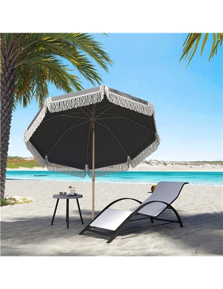 Outsunny 1.7 m Beach Umbrella with Sand Anchor, 30° Tilting Fringed Beach Garden Parasol with Adjustable Height, Grey - pic 189311 | FastDaddyshop