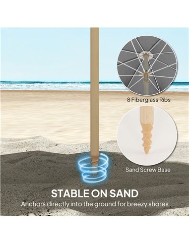 Outsunny 1.7 m Beach Umbrella with Sand Anchor, 30° Tilting Fringed Beach Garden Parasol with Adjustable Height, Grey