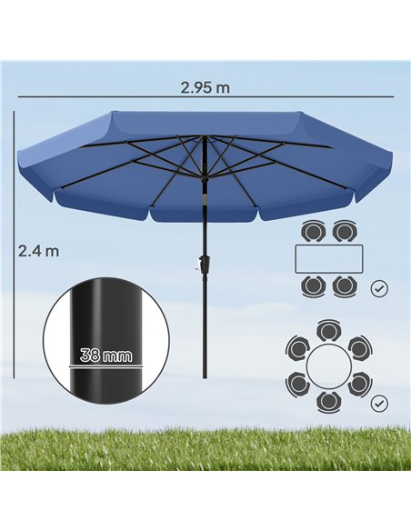 Outsunny 3 m Garden Parasol with Tilt Mechanism & Crank Handle, UPF 30+ Patio Umbrella Outdoor Table Umbrella, Dark Blue - pic 189321 | FastDaddyshop