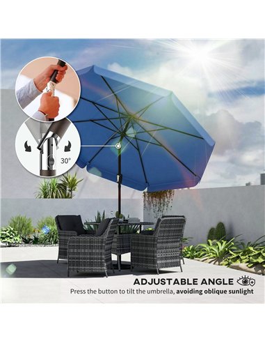 Outsunny 3 m Garden Parasol with Tilt Mechanism & Crank Handle, UPF 30+ Patio Umbrella Outdoor Table Umbrella, Dark Blue