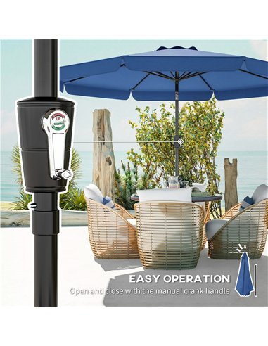 Outsunny 3 m Garden Parasol with Tilt Mechanism & Crank Handle, UPF 30+ Patio Umbrella Outdoor Table Umbrella, Dark Blue