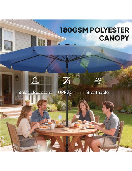 Outsunny 3 m Garden Parasol with Tilt Mechanism & Crank Handle, UPF 30+ Patio Umbrella Outdoor Table Umbrella, Dark Blue - pic 189324 | FastDaddyshop