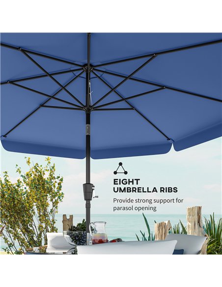 Outsunny 3 m Garden Parasol with Tilt Mechanism & Crank Handle, UPF 30+ Patio Umbrella Outdoor Table Umbrella, Dark Blue - pic 189325 | FastDaddyshop